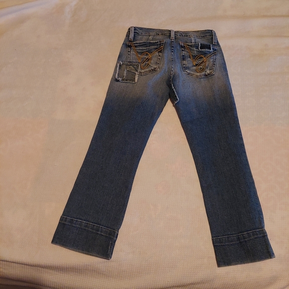 Bebe ☆ Y2k 26 Denim Capri Cropped Jeans USA Made Patchwork Rare Dope Vintage - Picture 3 of 14